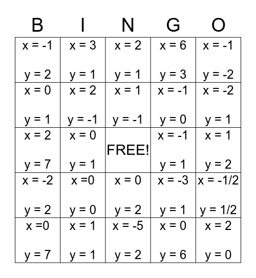 Asymptote Bingo Card