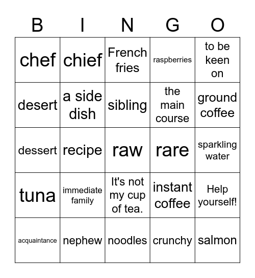 Intermediate - Vocab Revision (1-3) Bingo Card