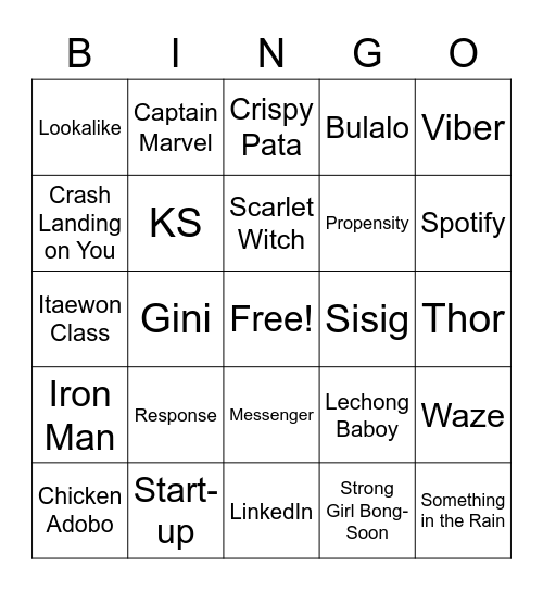 Julie Bingo Card