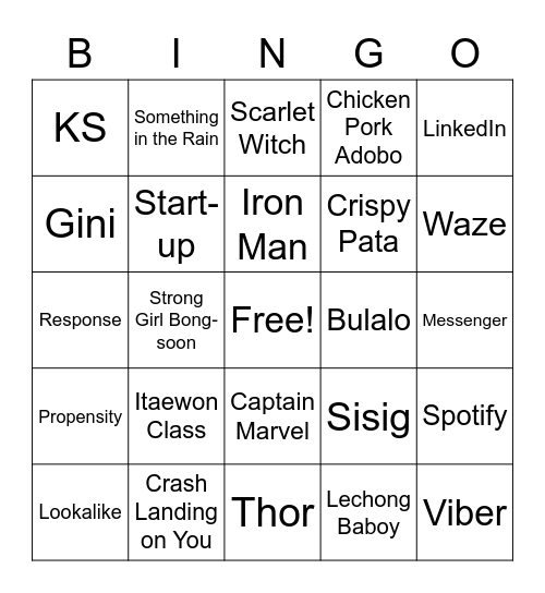 Julie Bingo Card