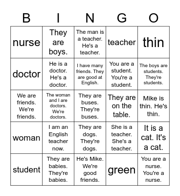 VanThink Grammar 1 Unit 3 Bingo Card