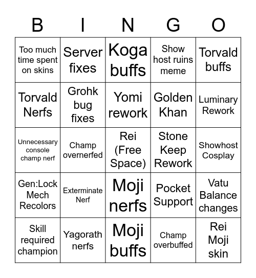 Mid Season Patch Show Bingo Card