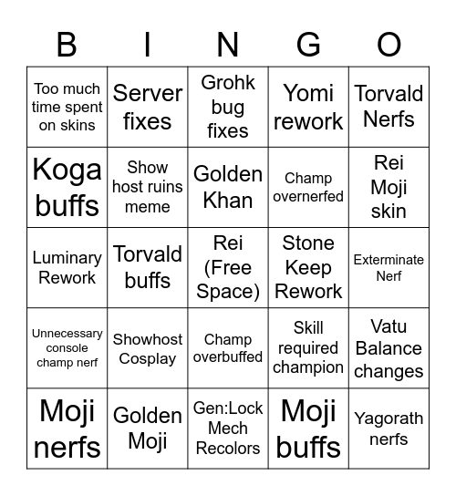Mid Season Patch Show Bingo Card