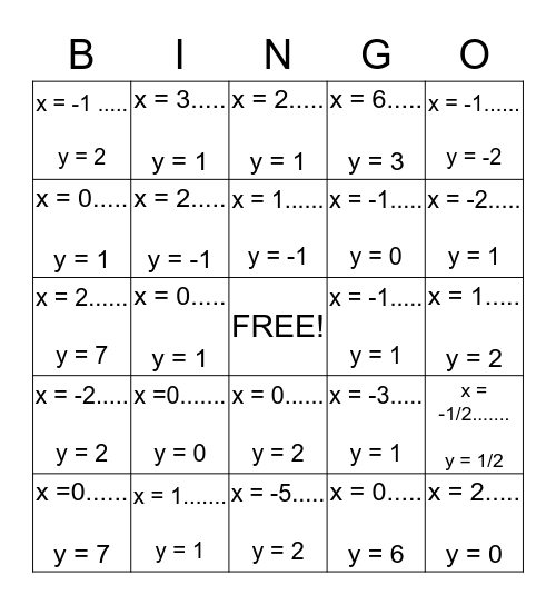 Asymptote Bingo Card