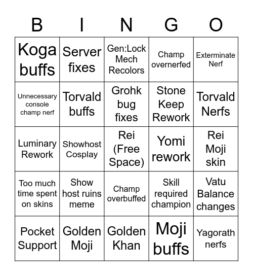 Mid Season Patch Show Bingo Card