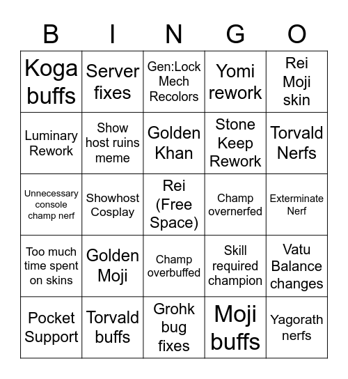 Mid Season Patch Show Bingo Card