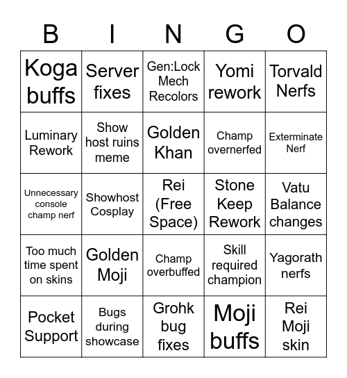Mid Season Patch Show Bingo Card