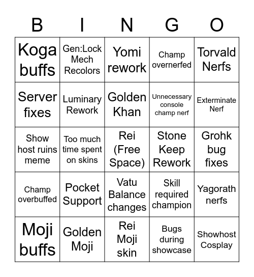 Mid Season Patch Show Bingo Card