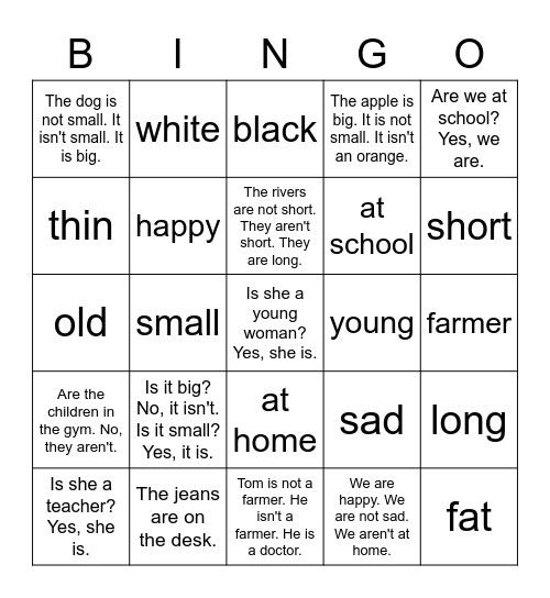 VanThink Grammar 1 Unit 5 Bingo Card