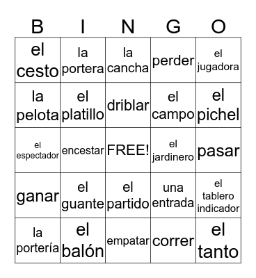 Vocabulario Los Deportes Bingo Card