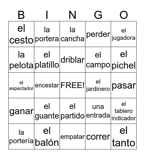 Vocabulario Los Deportes Bingo Card