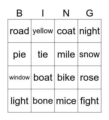 Phonics: Long "i" and "o" Bingo Card