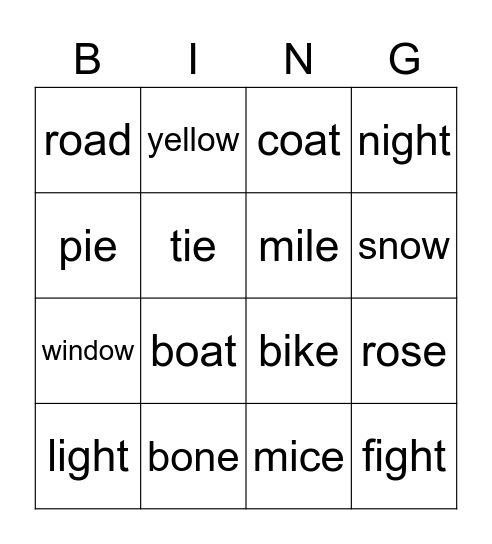 Phonics: Long "i" and "o" Bingo Card