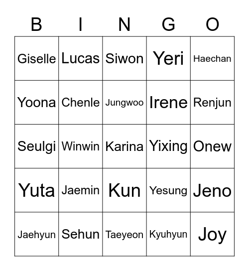 Jungwoo Bingo Card