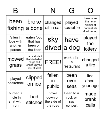 THINGS I'VE DONE Bingo Card