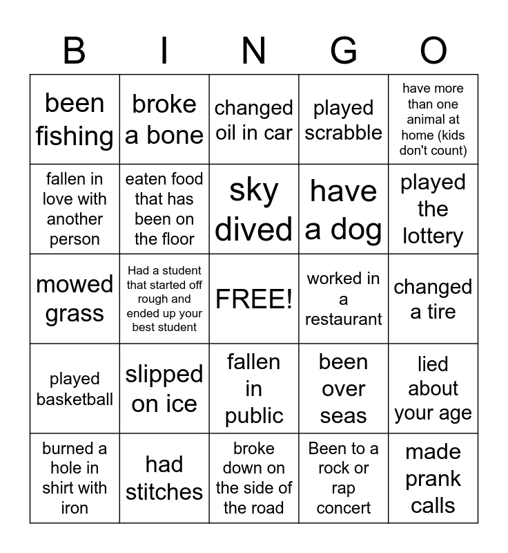 THINGS I'VE DONE Bingo Card