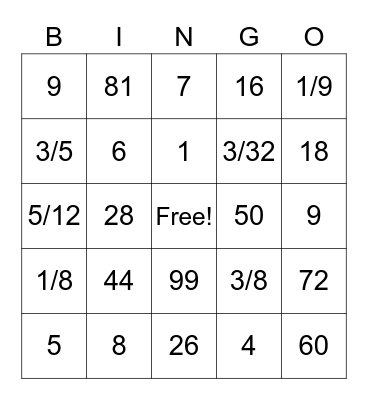 MULTIPLICATION AND DIVISION BINGO Card