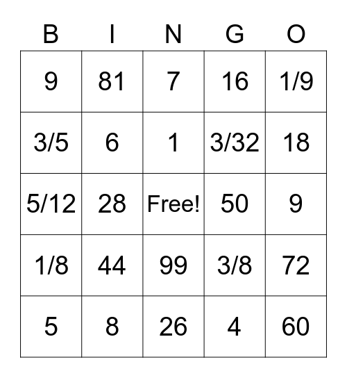 MULTIPLICATION AND DIVISION BINGO Card