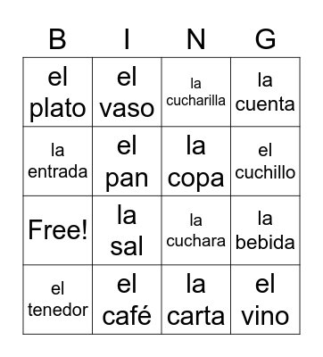 La mesa Bingo Card