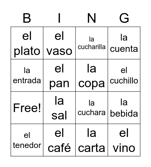 La mesa Bingo Card