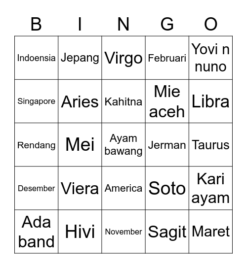 Untitled Bingo Card