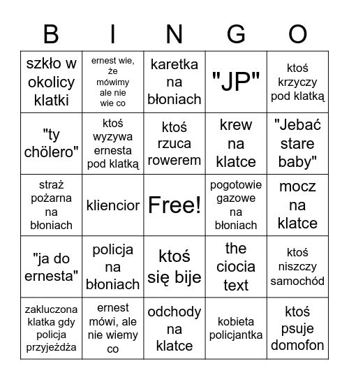 the błonie bingo Card