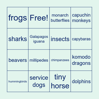 ENL Animals BINGO Card