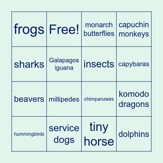 ENL Animals BINGO Card