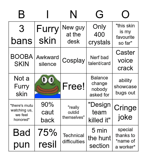 Patch show Bingo game Bingo Card