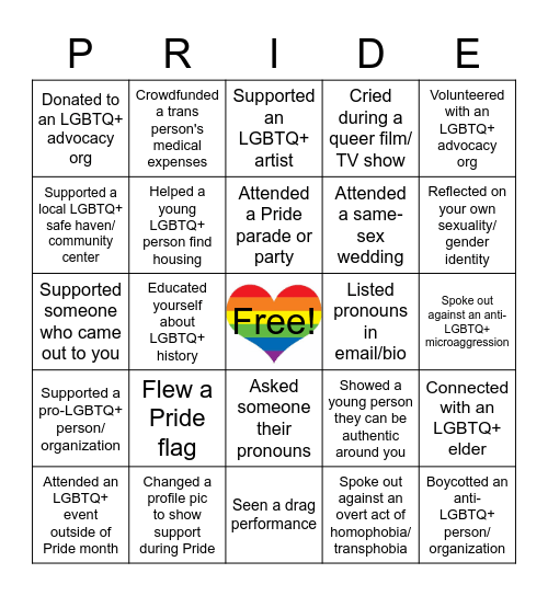 Pride Month Bingo - Moments of Allyship & Advocacy Bingo Card