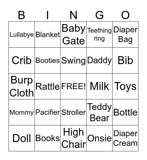 Rebecca's Baby Shower Bingo! Bingo Card