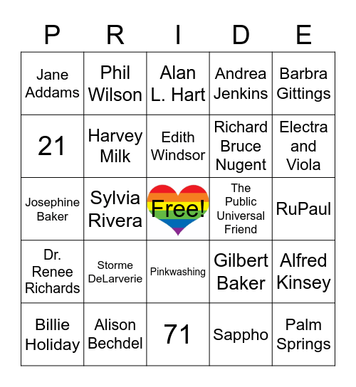 Pride Month Bingo - LGBTQ+ Icons Bingo Card