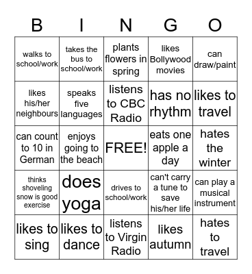 GETTING TO KNOW YOUR CLASSMATES Bingo Card