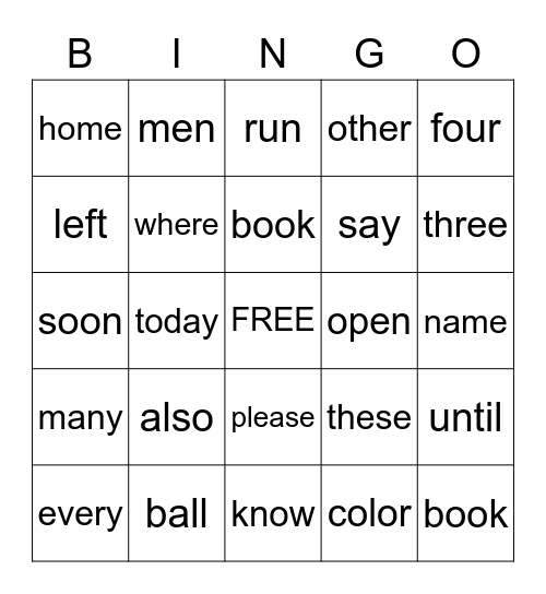 Sight Word List 2 Bingo Card