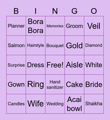 Bridal Bingo Card