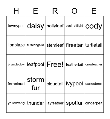 warrior cat heroes Bingo Card