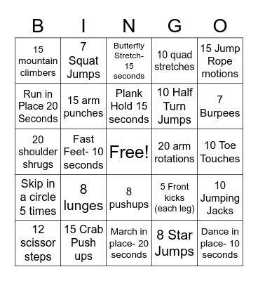 Gym BINGO Card