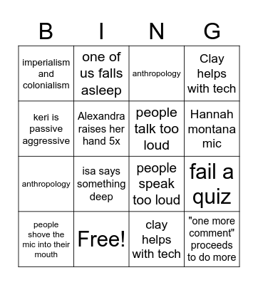 morning lecture bad Bingo Card