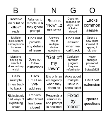 I.T LIFE Bingo Card