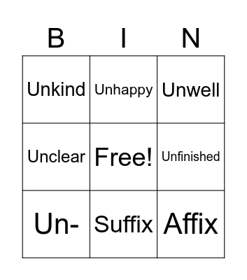 Vocabulary Bingo Card