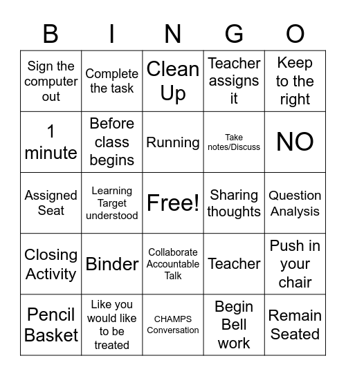 Rules & Procedures Bingo Card