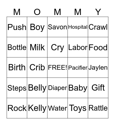 Pregnacy Bingo Card