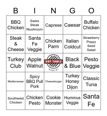 National Bingo w Hot Table Bingo Card