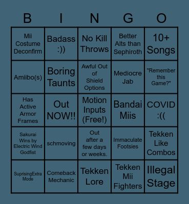 Kazuya Bingo Card