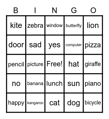 syllables Bingo Card