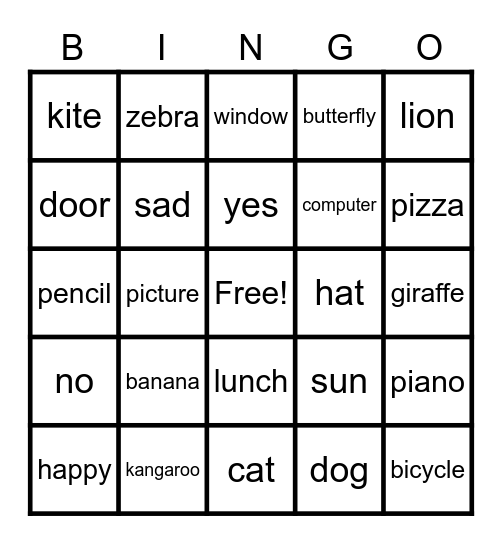 syllables Bingo Card