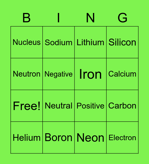 Atomic Structure Bingo Card