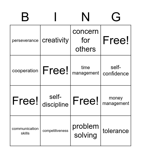 Unit 16 - life skills Bingo Card