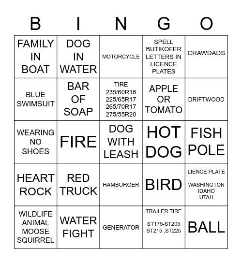 BUTIKOFER CAMPOUT 2021 Bingo Card