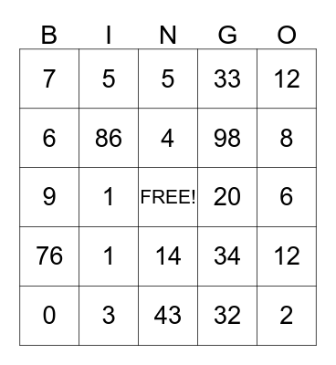 Number Bingo Card